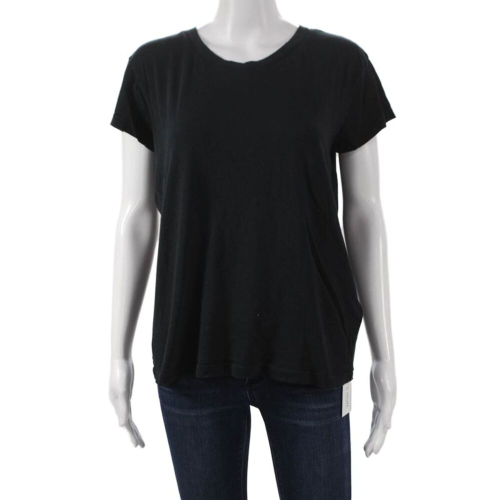 Current/Elliott Women Basic Black Cotton Crew Neck Short Sleeve T-Shirt Size 1